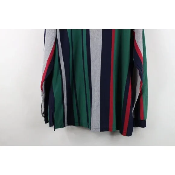 Vtg 90s Streetwear Mens Large Faded Striped Color Block Long Sleeve Rugby Polo - Picture 14 of 14